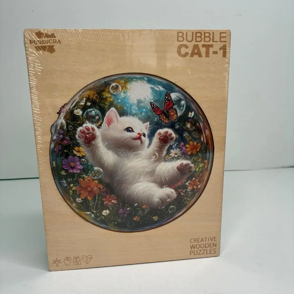 Unique Wooden Jigsaw Puzzle Bubble Cat Design for Adult Puzzle Enthusiasts New